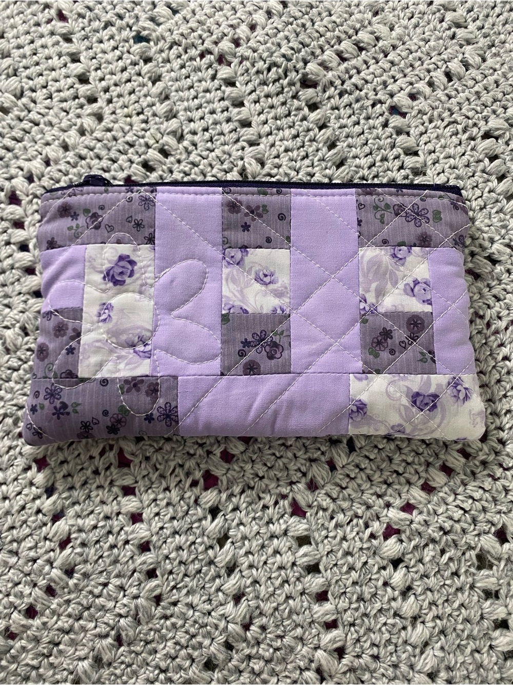 Quilted Lavender Patchwork Zip Pouch